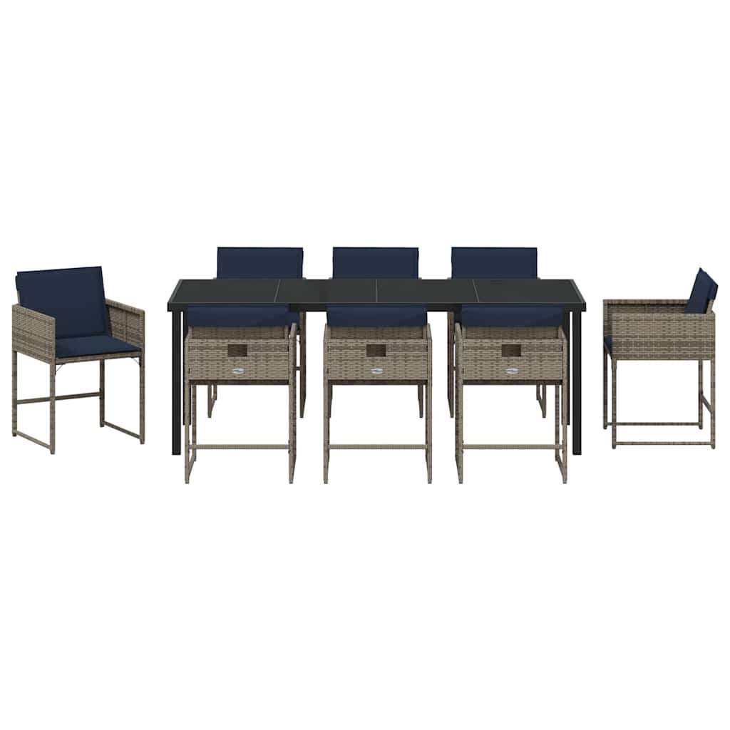  Vrtni set za objed s jastukom 9 pcs Siva poliratan - 8 sjedala 200 cm | shoptok.hr