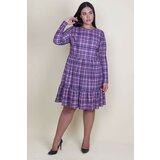 Şans Women's Plus Size Lilac Plaid Patterned Elastic Waist Flounce Hem Dress Cene