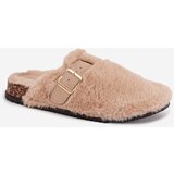 Boto Furry Women's Platform Slides with Strap and Buckle Beige Noraline | shoptok.hr