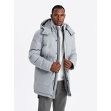 Ombre Warm men's long parka jacket with wool - light grey melange | Eponuda.ba