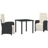 vidaXL Set od 3 dijela vrtne blagovaonice s jastučićima Crni poli ratan, Vrtni stol Crni 80x80x73 cm Stakleni stol Cijene