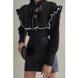 Dewberry 76249 Ruffle Detail Knitted Women Sweater-BLACK | shoptok.hr