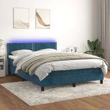  Krevet box spring s madracem LED tamnoplavi 140x200 cm baršun Cijene