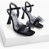 Marjin Women's Flat Toe Bow Evening Dress Heeled Shoes Forge Black Cene