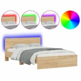 Maison Chic Posteljni okvir - Dvoposteljna postelja - Zakonska postelja z vzglavjem in LED sonoma hrast 135x190 cm, (21697001) Cene