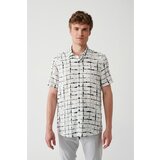 Avva Men's White Bottom Collar Soft Button Patterned Standard Fit Regular Cut Shirt Cene