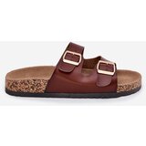EVENTO Women's Slippers With Buckles Made Of Eco Leather Brown Iskira | shoptok.hr