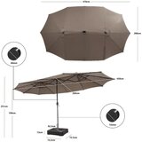  Terasni senčnik, dvojni senčnik 470 cm, z 48 solarnimi LED lučmi + podstavek - rjave barve | Shoptok.si