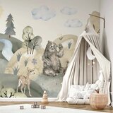  Foto tapeta - Green Hills - a Valley With Animals Painted in Watercolours 200x140 Vodootporna | shoptok.hr
