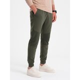 Ombre Men's sweatpants with ottoman fabric inserts - dark olive green Cene