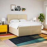 vidaXL Box spring postelja z vzmetnico krem 200x200 cm blago, (21302317) | Shoptok.si