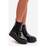 Boto Black Wloedia women's patent leather ankle boots with platform and wedge heel | ePonuda.com