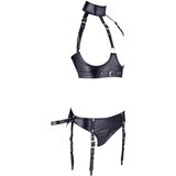Cottelli Bondage - svetleč komplet odprtega modrčka z manšetami (črn) - M | Shoptok.si