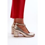 Boto Faux Leather Pumps on Block Heel Gold Raniyah | Shoptok.si