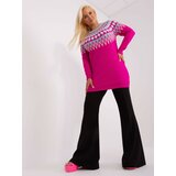 Fashion Hunters Fuchsia long sweater of larger size with patterns Cene