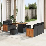 vidaXL Set vrtnih sofa od 8 dijelova s jastucima Crni Poli ratan akacija, Set vrtnih stolova s jastucima Crni Poli ratan akacija | shoptok.hr