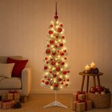  Umjetno usko božićno drvce s kuglicom 150 cm 150 LED lampica - 150 cm s LED-ima i crvenim lopticama | shoptok.hr