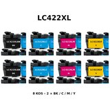  Dvojni komplet kompatibilnih kartuš za Brother LC422XL za MFC-J5340DW, MFC-J5345DW, MFC-J5740DW, MFC-J6540DW, MFC-J6940DW – 2×BK/C/M/Y, 8 kos Cene