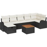 vidaXL Set od 8 delova vrtne sofe s jastučićima Crna poli ratan, 2-sjedna vrtna sofa s pohranom i jastučićima Crna poli ratan | shoptok.hr