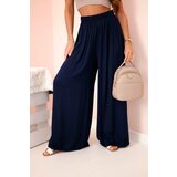 Kesi Włoski Women's wide trousers with elastic waistband navy blue | shoptok.hr