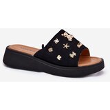 VINCEZA Ladies Suede Slippers With Clips Black 66741 | shoptok.hr