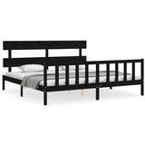 The Living Store Posteljni okvir z vzglavjem črn 200x200 cm trden les - Posteljni Okvir, (21524078) | Shoptok.si