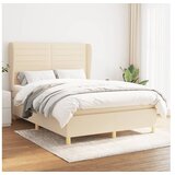 vidaXL Box spring postelja z vzmetnico krem 140x190 cm blago | Shoptok.si