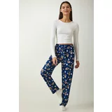 Happiness İstanbul Women's Blue Patterned Soft Textured Knitted Pajama Bottoms