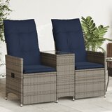vidaXL Vrtna sofa s mogućnošću naginjanja za 2 osobe sa stolom, siva, poliratan | shoptok.hr