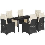  7-dijelni vrtni blagovaonski set s jastucima crni od poliratana Crna 160 cm table length | shoptok.hr