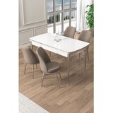 Hanah home trpezarijski set Pale, sto na razvlačenje i 4 stolice, bela ploča, hromirane noge, kapućino tkanina Babyface | Eponuda.com