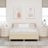 Postelja z vzmetnico z vzmetnico krema 140 x 190 cm blago, (5000128222) Slike