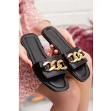 Dewberry TER01 Women Slippers with Chain-BLACK