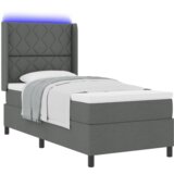 vidaXL Posteljni okvir z vzmetnico in LED temno sivi 90x200 cm iz blaga | Shoptok.si