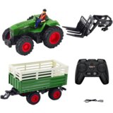 Traktor na daljinsko upravljanje s prikolicom i viljuškarom - zeleni | shoptok.hr