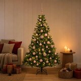  Umjetno božićno drvce s kuglicama 120 cm 150 LED lampica - Zelena 120 cm s LED-ima i ružičastim lopticama | shoptok.hr