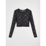 Sinsay Čipkasti elastični crop top s dugim rukavima | shoptok.hr