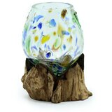  Skleda iz barvnega staljenega stekla na lesu - srednja - Home warming | Shoptok.si