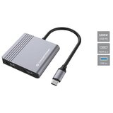 Conceptronic Notebook Dock - DONN13G (ulaz: USB-C, izlaz: 2xHDMI+USB-C PD:100W+USB-A, srebrni) | shoptok.hr