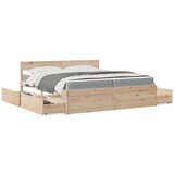 vidaXL Postelja s predali in vzmetnico vošč. rjava 200x200 cm borovina | Shoptok.si