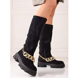 SHELOVET Women's Boots black with gold chain Cene
