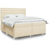 vidaXL Box spring postelja z vzmetnico krem 200x200 cm blago Cene