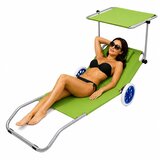  Sklopiva ležaljka za plažu s kotačima i sjenicom - zelena | shoptok.hr