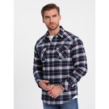 Ombre Men's checkered flannel shirt with pockets - navy blue and red | Eponuda.ba