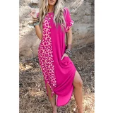 Fenzy elegantna maxi obleka z leopardjim potiskom, roza