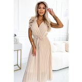 numoco basic Women's pleated chiffon midi dress with a neckline and delicate ruffles Numoco | Shoptok.si