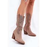 S. BARSKI Perforated Cowboy Boots On Heel Beige S.Barski | Shoptok.si