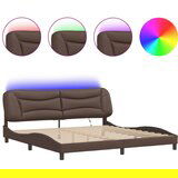 Maison Chic Posteljni Okvir - Dvoposteljna postelja z LED lučkami rjav 200x200 cm umetno usnje, (22082592) | Shoptok.si