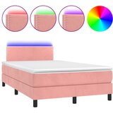 vidaXL Box spring postelja z vzmetnico LED roza 120x200 cm žamet, (20725154) | Shoptok.si
