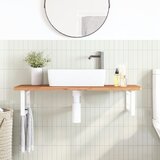  Zidna polica za umivaonik od čelika i masivne bukovine Smeđa 100 x 50 x 2.5 cm | Shoptok.si